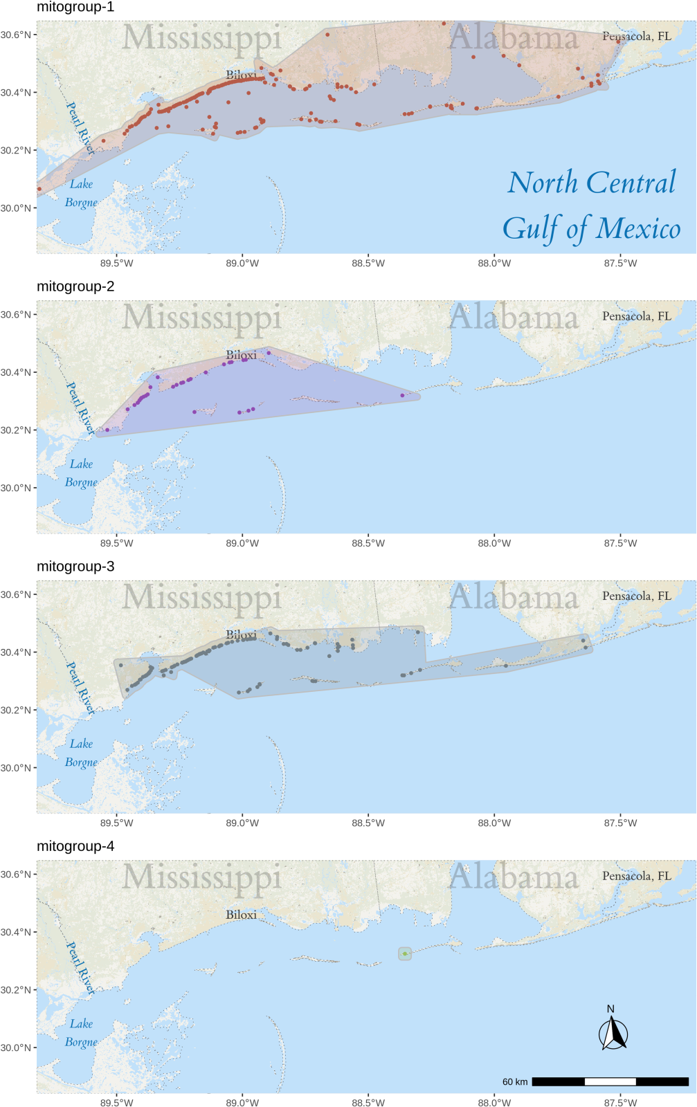 Map of the stranding location for each group of dolphins.